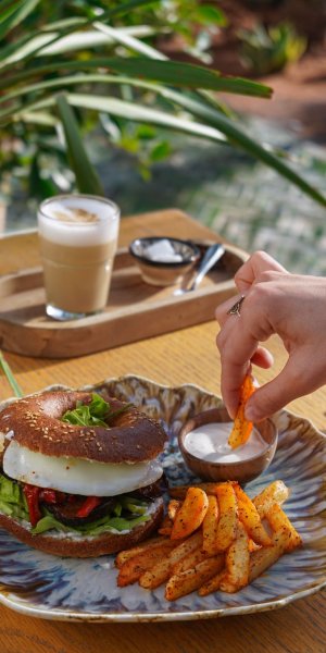 Eggplant Bagel: Essaouira's Warm Vegetarian Lunch